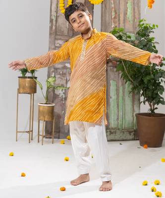 Yellow Kota Doria Kurta Pajama Set 5