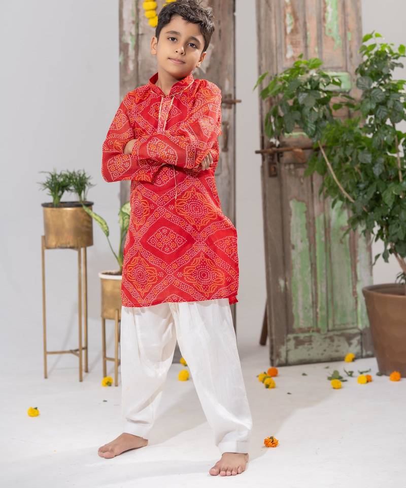 Red Kota Doria Kurta Pajama Set