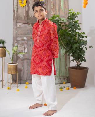 Red Kota Doria Kurta Pajama Set 2