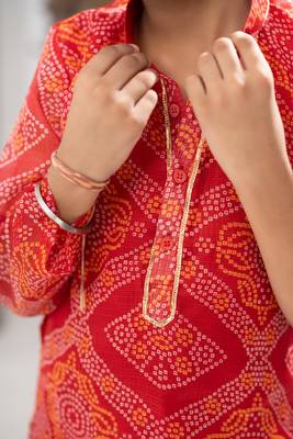 Red Kota Doria Kurta Pajama Set 3
