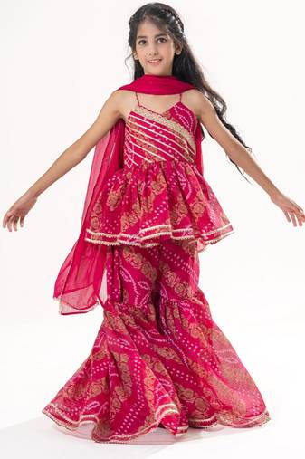 Pink Color  Bandhani Peplum Sharara Set