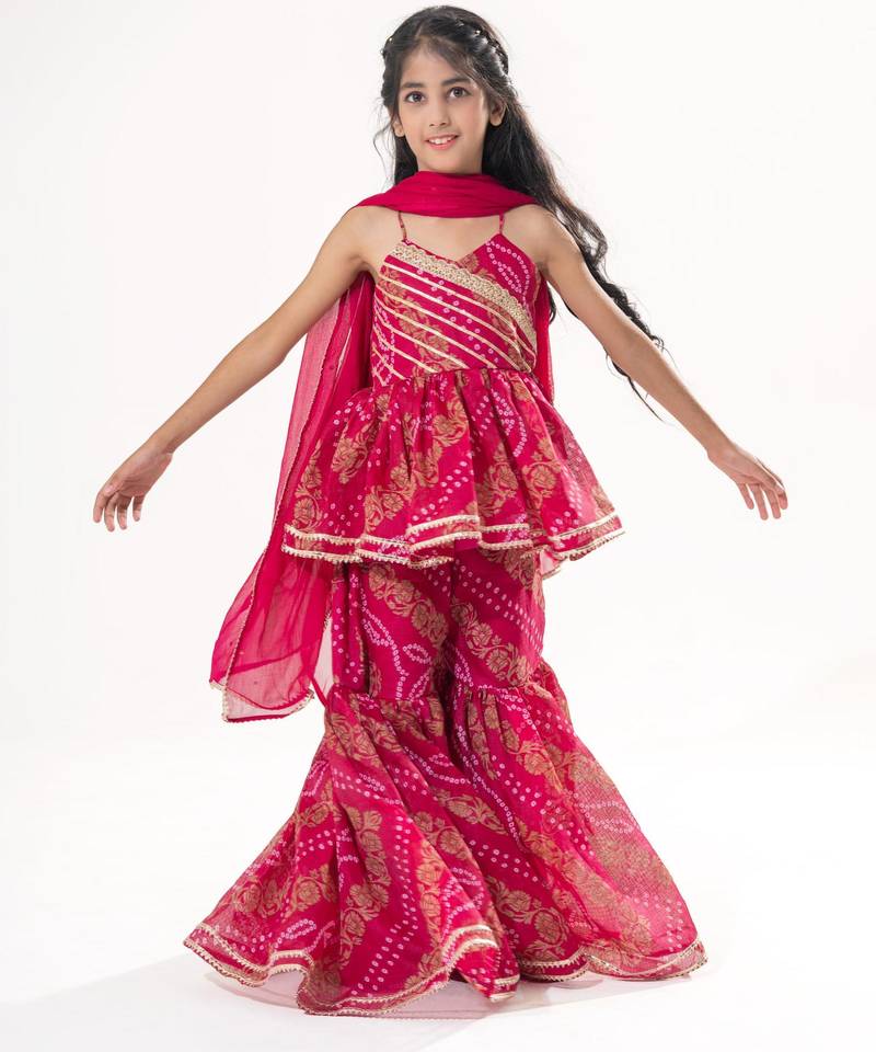 Pink Color  Bandhani Peplum Sharara Set