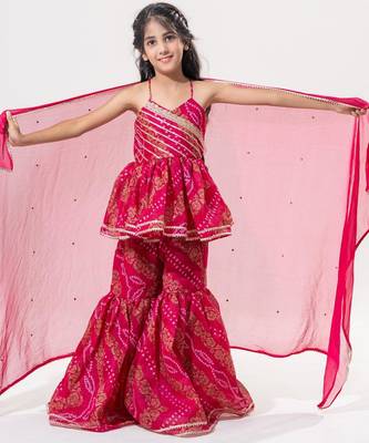Pink Color  Bandhani Peplum Sharara Set 3