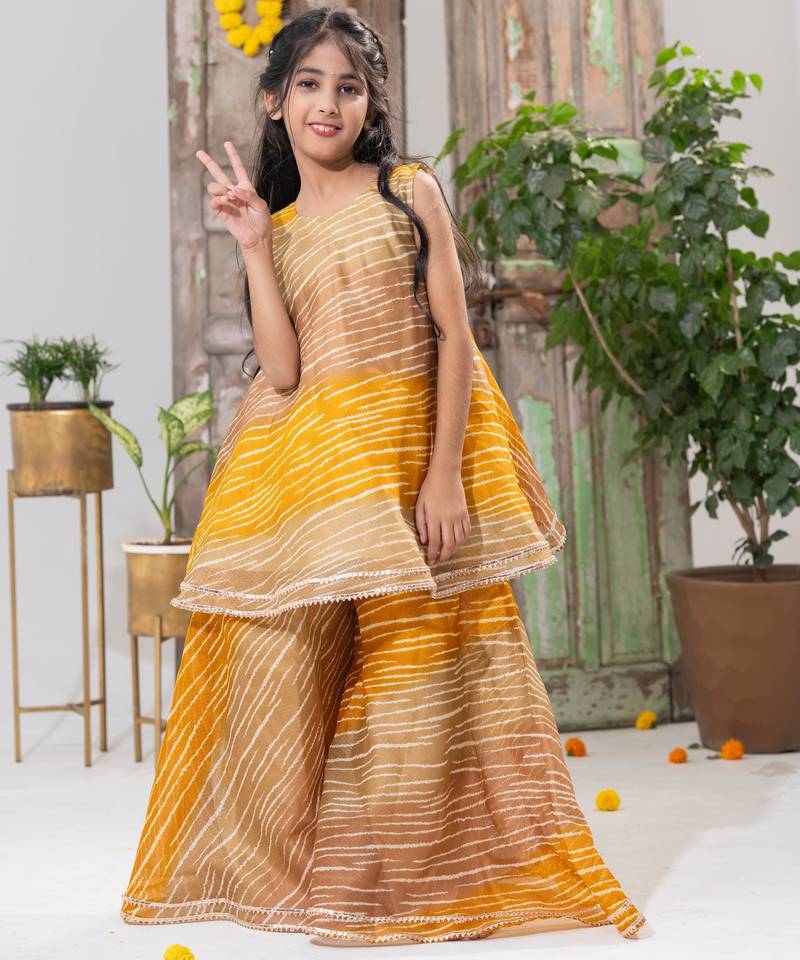 Mustard Yellow Striped Peplum Palazzo Set