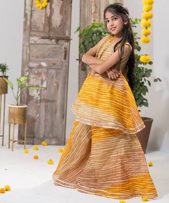 Mustard Yellow Striped Peplum Palazzo Set 4