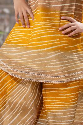 Mustard Yellow Striped Peplum Palazzo Set 5