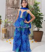 Blue Color Kids Bandhani Peplum Palazzo Set