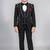 Boys black lycra solid 5 piece suit set with contrast piping design