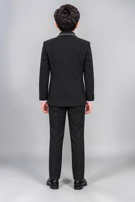 Boys black lycra solid 5 piece suit set with contrast piping design 2