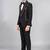 Boys black lycra solid 5 piece suit set with contrast piping design