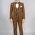 Boys brown lycra solid 5 piece suit set with contrast piping design