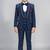 Boys navy blue lycra solid 5 piece suit set with contrast piping design