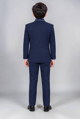 Boys navy blue lycra solid 5 piece suit set with contrast piping design 2