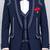 Boys navy blue lycra solid 5 piece suit set with contrast piping design
