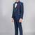 Boys navy blue lycra solid 5 piece suit set with contrast piping design