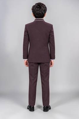 Boys purple lycra solid 5 piece suit set with contrast piping design 2