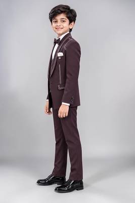 Boys purple lycra solid 5 piece suit set with contrast piping design 4