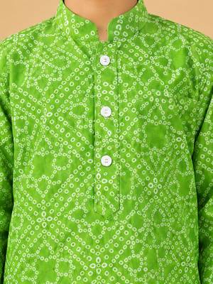Boy's green cotton bandhni thigh length kurta and dhoti set 4