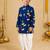 Boy's navy blue cotton block print thigh length kurta and dhoti set