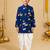 Boy's navy blue cotton block print thigh length kurta and dhoti set