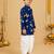 Boy's navy blue cotton block print thigh length kurta and dhoti set