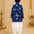 Boy's navy blue cotton block print thigh length kurta and dhoti set