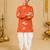 Boy's orange cotton printed thigh length kurta and dhoti set