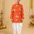 Boy's orange cotton printed thigh length kurta and dhoti set