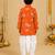 Boy's orange cotton printed thigh length kurta and dhoti set