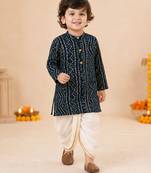 Boy's blue rayon bandhni thigh length kurta and dhoti set