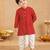 Boy's red rayon bandhni thigh length kurta and dhoti set