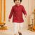 Boy's red rayon bandhni thigh length kurta and dhoti set
