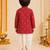 Boy's red rayon bandhni thigh length kurta and dhoti set