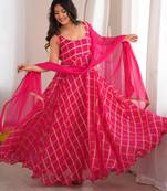 Pink bandhani anarkali kurta with dupatta