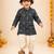 Boy's navy blue rayon bandhni thigh length kurta and dhoti set