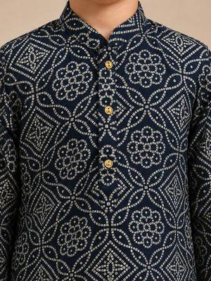 Boy's navy blue rayon bandhni thigh length kurta and dhoti set 2