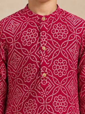 Boy's fuchsia rayon bandhni thigh length kurta and dhoti set 2