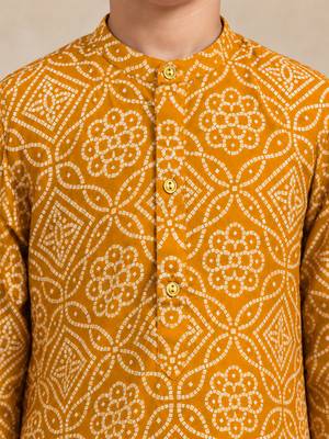 Boy's mustard rayon bandhni thigh length kurta and dhoti set 2