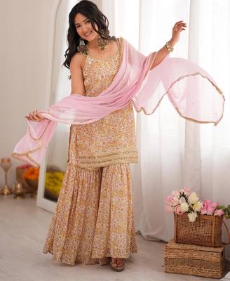 Ivory floral sharara set with dupatta 1