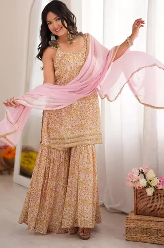Ivory floral sharara set with dupatta