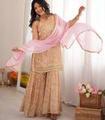Ivory floral sharara set with dupatta