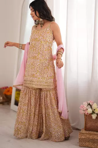 Ivory floral sharara set with dupatta