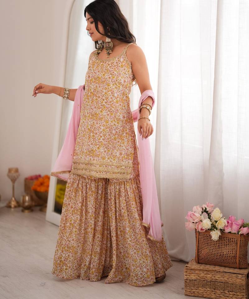 Ivory floral sharara set with dupatta