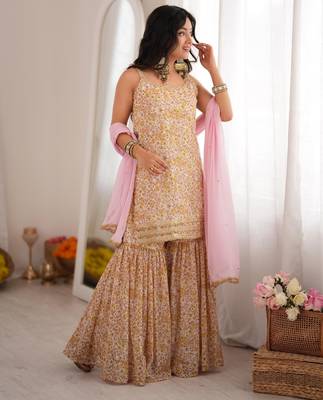 Ivory floral sharara set with dupatta 4