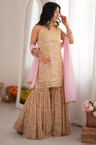 Ivory floral sharara set with dupatta