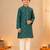 Boy's green cotton blend floral print knee length kurta and pyjama set
