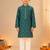 Boy's green cotton blend floral print knee length kurta and pyjama set