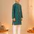 Boy's green cotton blend floral print knee length kurta and pyjama set
