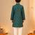 Boy's green cotton blend floral print knee length kurta and pyjama set