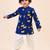 Boy's navy blue cotton block print thigh length kurta and dhoti set